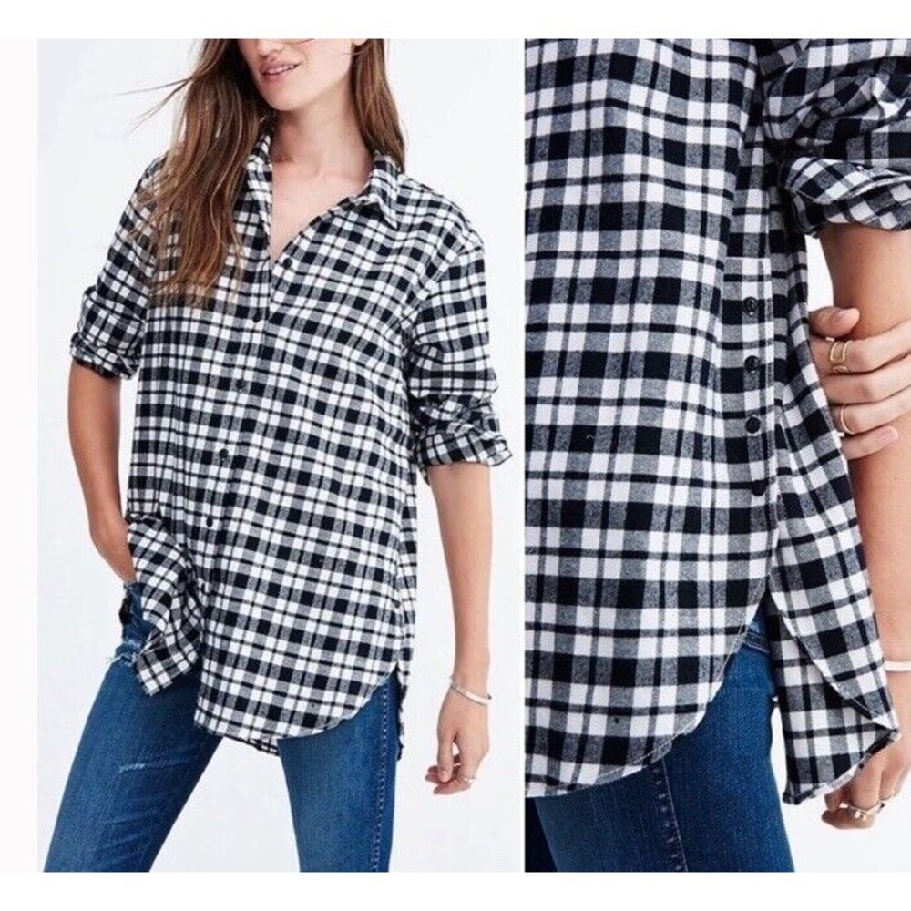 Madewell Long Sleeve Brushed Flannel Tunic Button-up With Button Side Small EUC